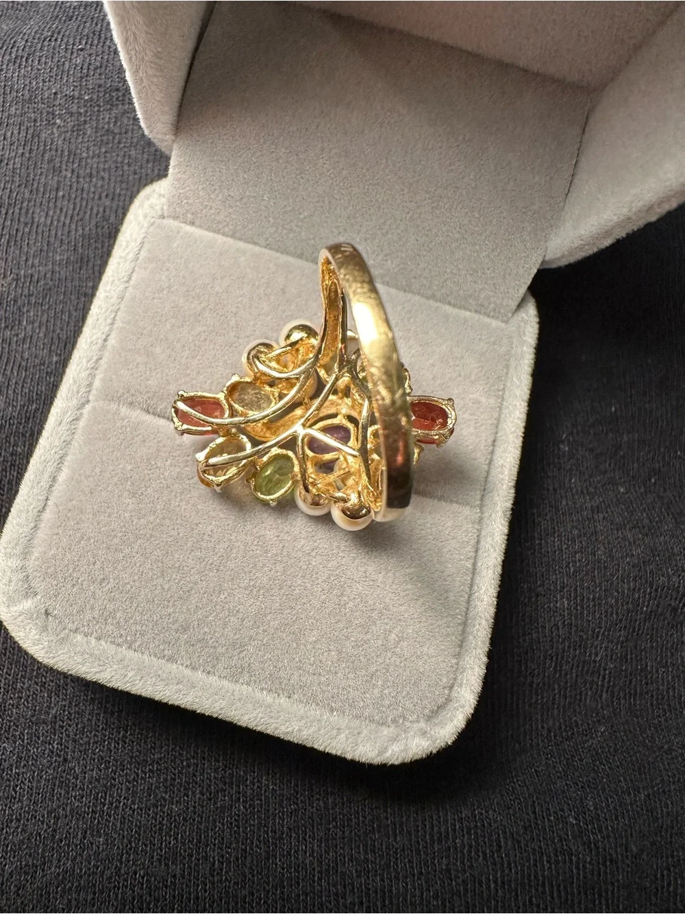 Kay Jewelers Multicolor Gemstone and Pearl Floral Cocktail Ring